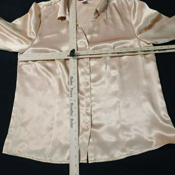 JM Collection Womens Button Up Blouse Gold Size 12 100% Polyester Long Sleeve - Picture 3 of 12